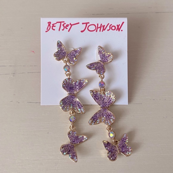 Betsey Johnson Jewelry - NWT Betsey Johnson lavender Butterfly drop Mismatched Earrings